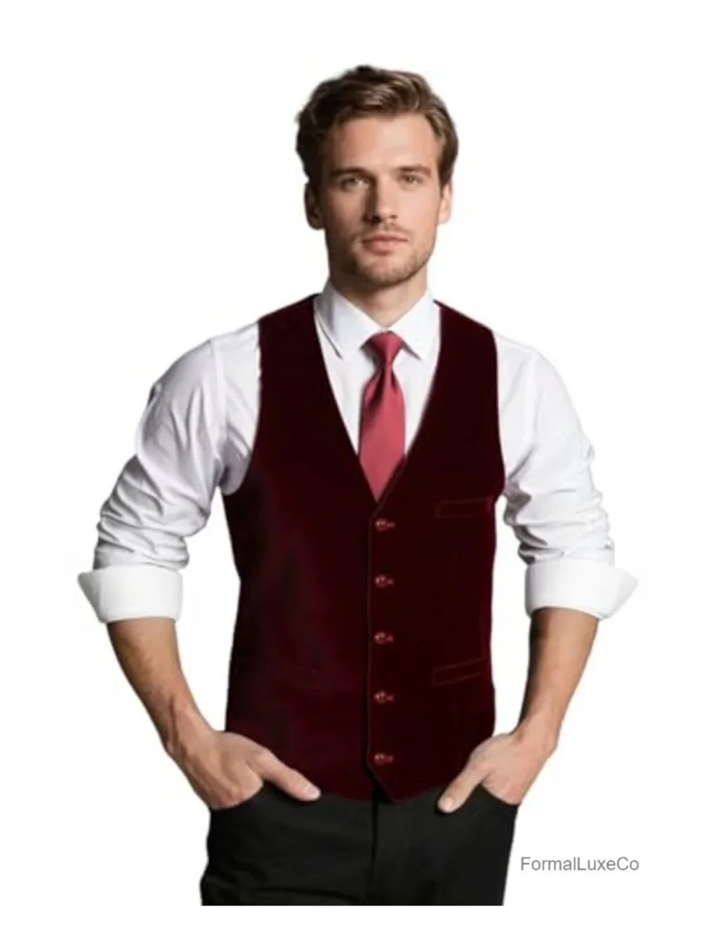 Slim Fit Velvet Men's Suit Vest V-Neck 4 Button Formal Waistcoat